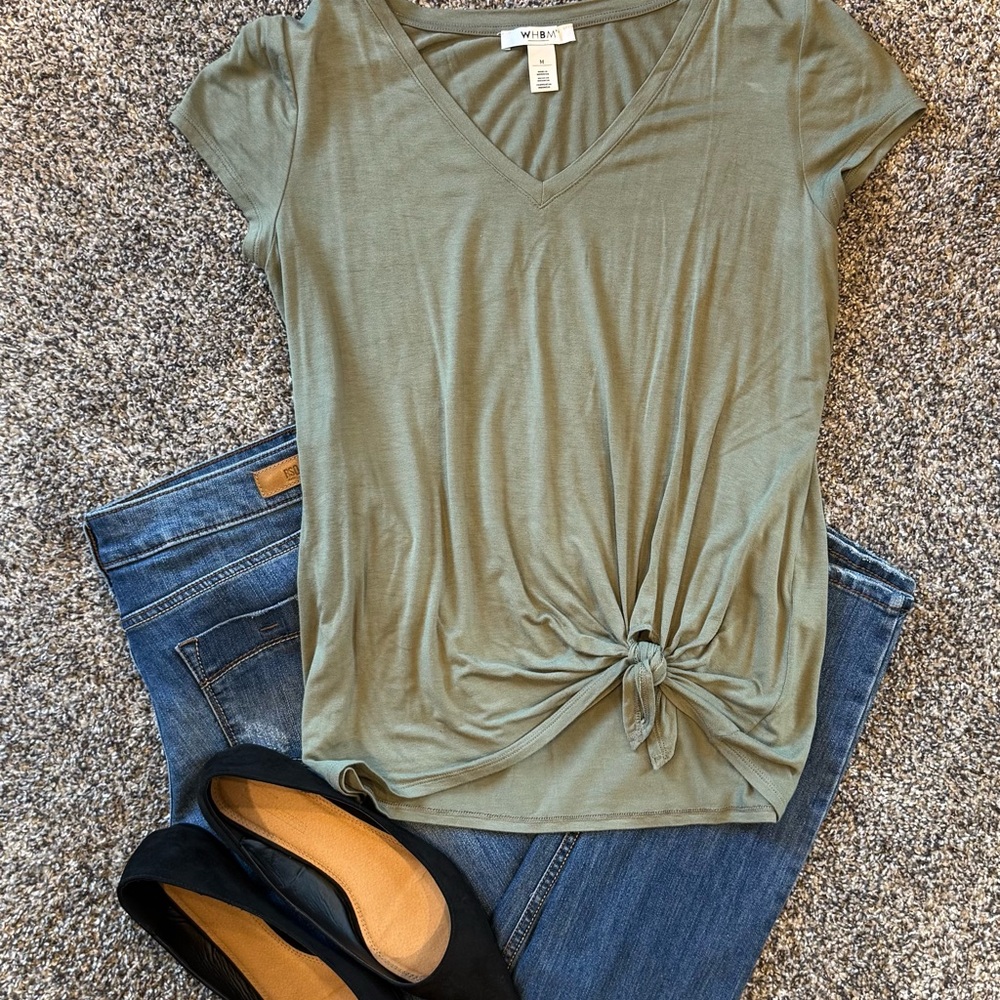 White House Black Market Sage Tie-Front Tee